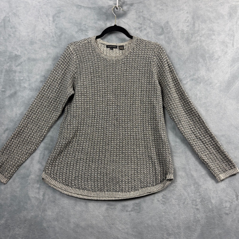 Jeanne Pierre Women M Black Cream Sweater Pull Waffle Knit Cotton Boho Luxury